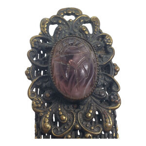 Victorian-style dress clip brooch mesh chain tassel Purple Amethyst Glass Scarab